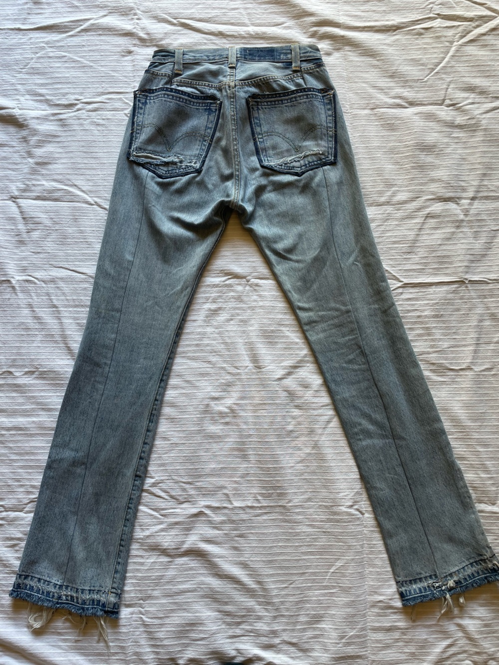 EB Denim Light Blue Reconstructed Button-Fly Flare Jeans